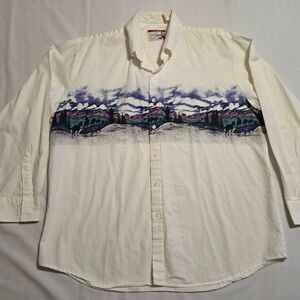 PURE COUNTRY VINTAGE WHITE COWBOY SCENE GRAPHIC WESTERN SHIRT MENS SIZE 2XL XXL